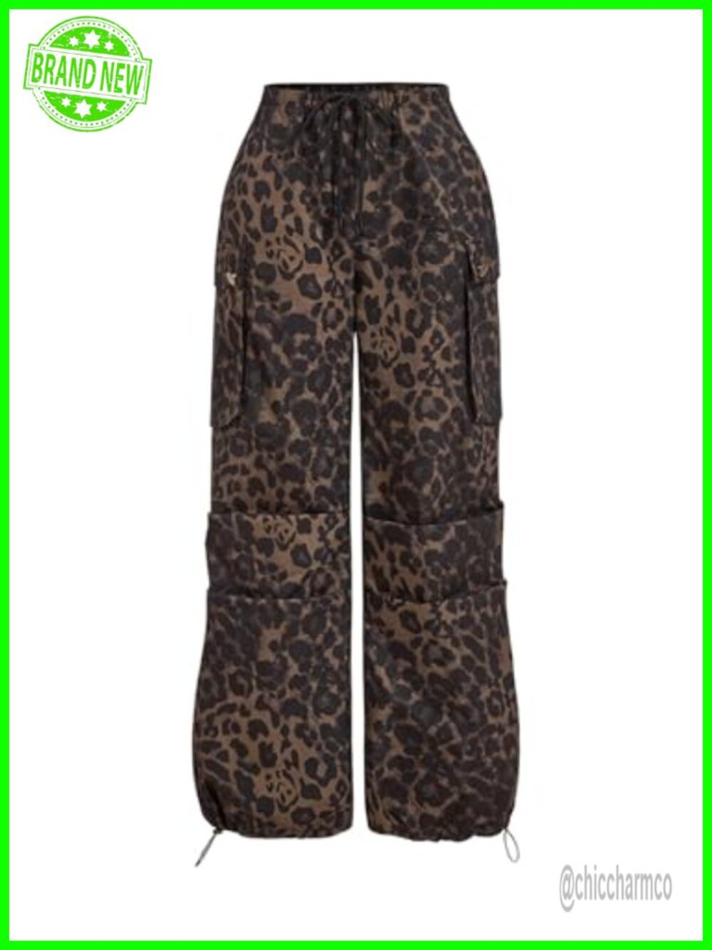 Floerns Leopard Print Cargo Pants Straight Leg Drawstring Waist
